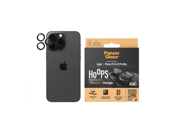 PanzerGlass Hoops - Linsskydd för mobiltelefon - glas - ramfärg svart - för Apple iPhone 15 Pro, 15 Pro Max