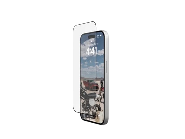 UAG Rugged Glass Screen Shield Plus for Apple iPhone 15 Pro - Clear/Black - Skjermbeskyttelse for mobiltelefon - glass - rammefarge svart - for Apple