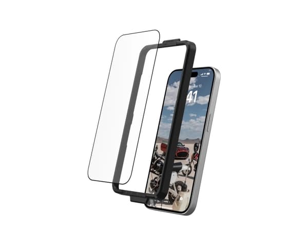UAG Rugged Glass Screen Shield Plus for Apple iPhone 15 Pro - Clear/Black - Skjermbeskyttelse for mobiltelefon - glass - rammefarge svart - for Apple