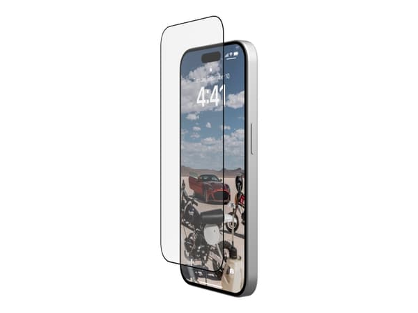 UAG Rugged Glass Screen Shield Plus for Apple iPhone 15 Pro - Clear/Black - Skjermbeskyttelse for mobiltelefon - glass - rammefarge svart - for Apple