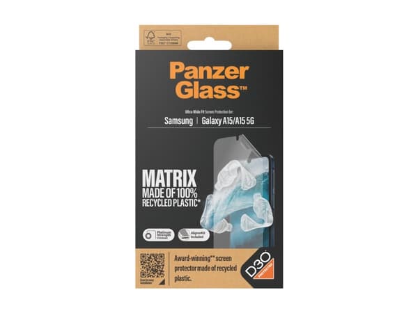 PanzerGlass ECO Matrix - Skärmskydd för mobiltelefon - med D3O, ultrabred passning med AlignerKit - film - för Samsung Galaxy A15, A15 5G