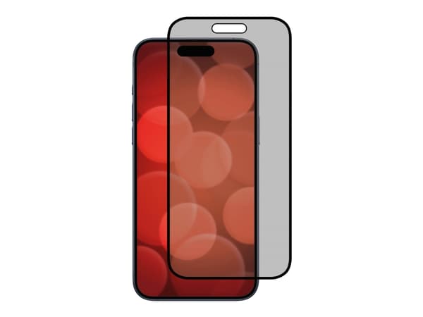 DISPLEX Real Glass - Skjermbeskyttelse for mobiltelefon - glass - med personvernsfilter - 2-veis - rammefarge svart - for Apple iPhone 15, 15 Pro