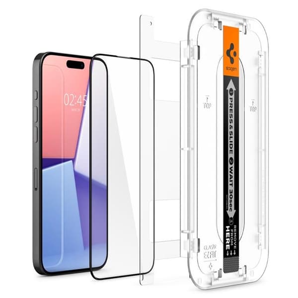 Spigen iPhone 15 Plus Härdat Glas Skärmskydd 'EZ' Fit - Svart