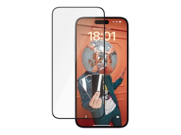 PanzerGlass Ceramic Protection - Skärmskydd för mobiltelefon - ultrabred passning med EasyAligner - glas - ramfärg svart - för Apple iPhone 15 Plus