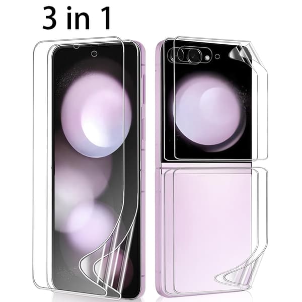 3-Pack Galaxy Z Flip 5 - 1 Set Hydrogel Skärmskydd Huvudskärm+Baksida