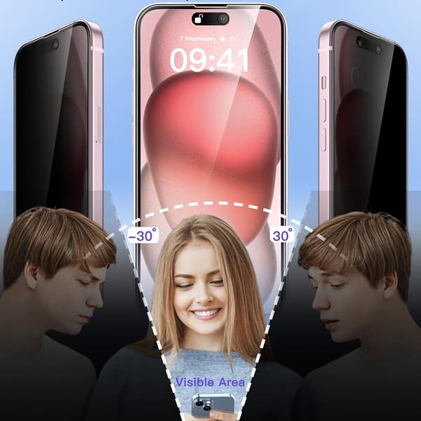 3-Pack Ceramic Skärmskydd 2.5D Svart Anti Spy för iPhone 15 Pro Max