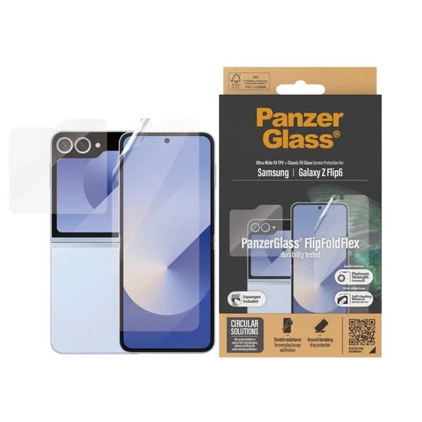 PanzerGlass - Skärmskydd för mobiltelefon - klassisk passform + ultrabred passform - för Samsung Galaxy Z Flip6