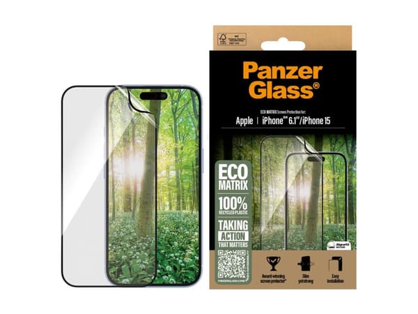 PanzerGlass - Skjermbeskyttelse for mobiltelefon - ultrabred passform - film - rammefarge svart - for Apple iPhone 15, 16