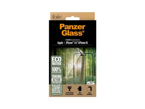 PanzerGlass - Skjermbeskyttelse for mobiltelefon - ultrabred passform - film - rammefarge svart - for Apple iPhone 15, 16