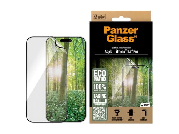 PanzerGlass Matrix - Skjermbeskyttelse for mobiltelefon - ultrabred passform - film - rammefarge svart - for Apple iPhone 16 Pro