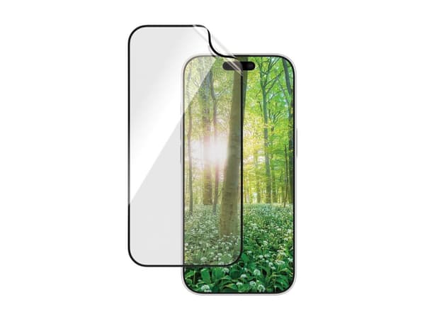 PanzerGlass Matrix - Skjermbeskyttelse for mobiltelefon - ultrabred passform - film - rammefarge svart - for Apple iPhone 16 Pro