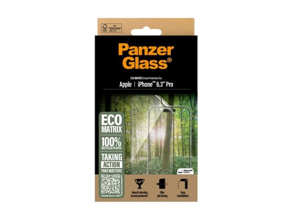 PanzerGlass Matrix - Skjermbeskyttelse for mobiltelefon - ultrabred passform - film - rammefarge svart - for Apple iPhone 16 Pro