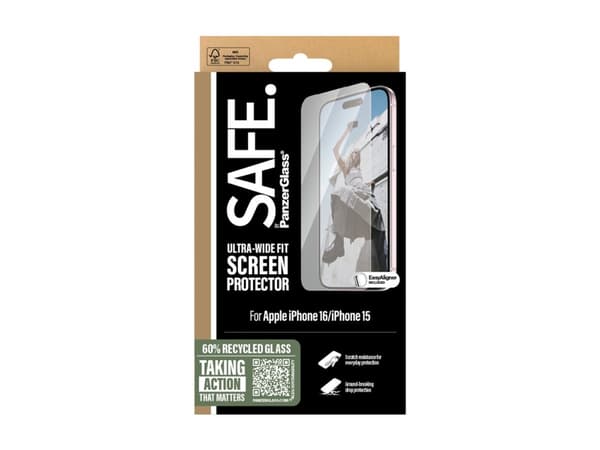 SAFE. by PanzerGlass - Skjermbeskyttelse for mobiltelefon - ultrabred passform - glass - for Apple iPhone 15, 16
