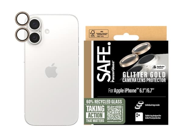 SAFE. by PanzerGlass - Linsebeskytter for mobiltelefon - kamera - glass - glitrende gull - for Apple iPhone 16, 16 Plus