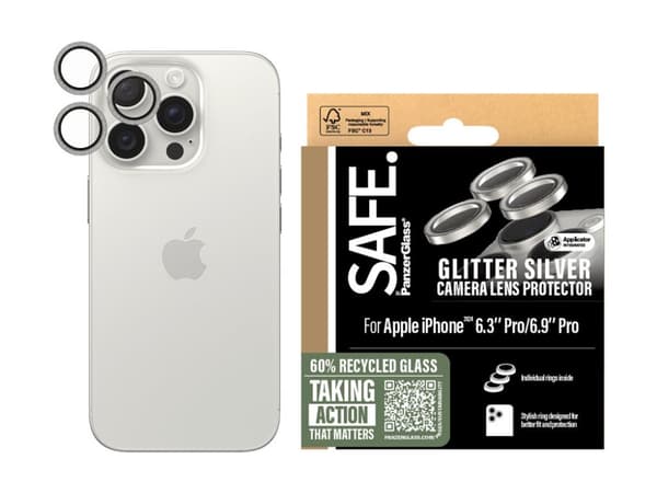 PanzerGlass SAFE. by ® Camera Lens Protector Glitter Silver iPhone 16 Pro | 16 Pro Max, Apple, Apple - iPhone 16 Pro, Apple - iPhone 16 Pro Max, Dry