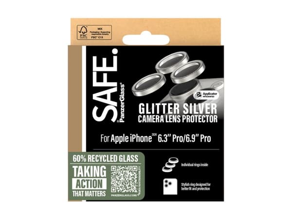 PanzerGlass SAFE. by ® Camera Lens Protector Glitter Silver iPhone 16 Pro | 16 Pro Max, Apple, Apple - iPhone 16 Pro, Apple - iPhone 16 Pro Max, Dry