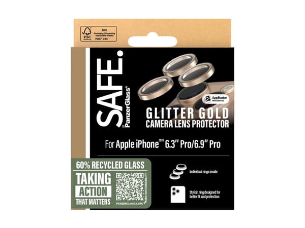 TURVALLINEN. by PanzerGlass - Linssisuoja matkapuhelimeen - kamera - lasi - glitter gold - Apple iPhone 16 Pro, 16 Pro Max