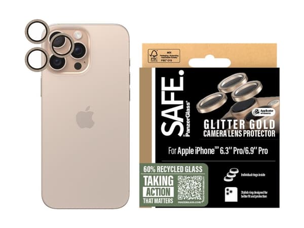 TURVALLINEN. by PanzerGlass - Linssisuoja matkapuhelimeen - kamera - lasi - glitter gold - Apple iPhone 16 Pro, 16 Pro Max