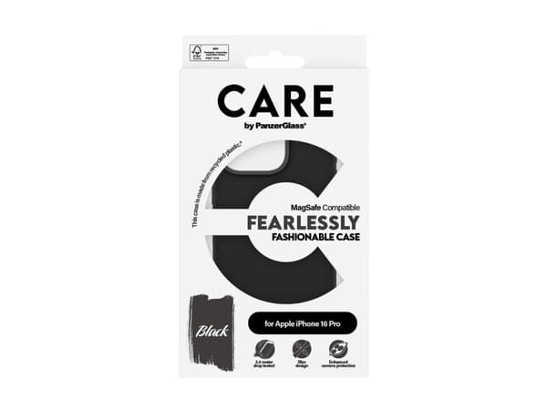 PanzerGlass CARE by ® Fashionable Case Black w. MagSafe iPhone 16 Pro, Cover, Apple, Apple - iPhone 16 Pro, Black