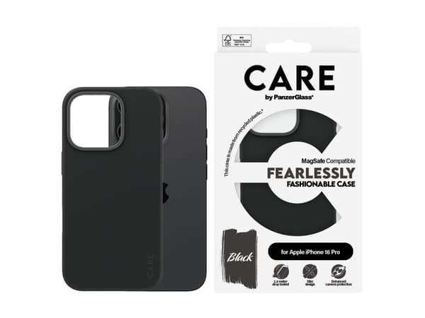PanzerGlass CARE by ® Fashionable Case Black w. MagSafe iPhone 16 Pro, Cover, Apple, Apple - iPhone 16 Pro, Black
