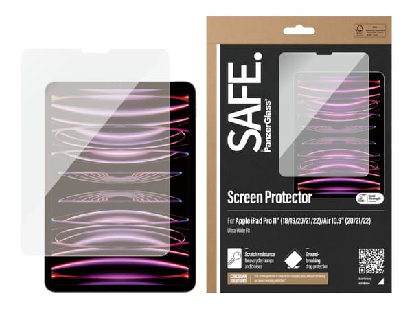 PanzerGlass SAFE. by ® Skjermbeskyttelse iPad Pro 11'''' (2018-2022) | Air10.9 (2020-2022)| Ultra-Wide Fit, polyetylentereftalatfolie (PET), 55 g, 1