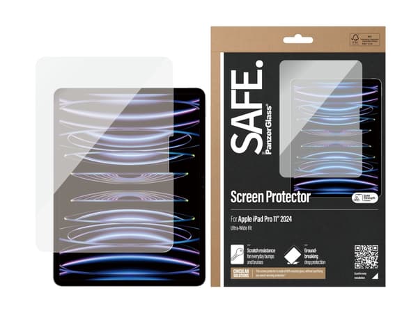 PanzerGlass SAFE. by ® Skjermbeskyttelse iPad Pro 11'''' (2024) | Ultra-Wide Fit, polyetylentereftalatfolie (PET), 45 g, 1 stk.