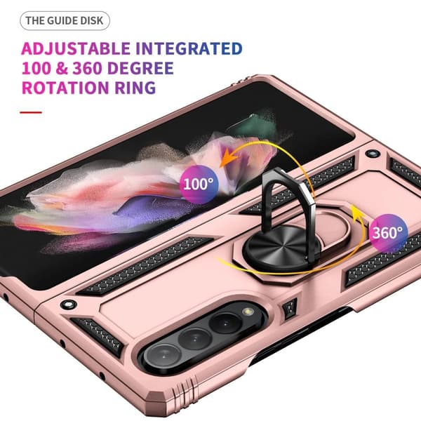 Samsung Galaxy Z Fold 3 - Stötsäker Ring Armor Stand Slimmt mobilskal Roseguld