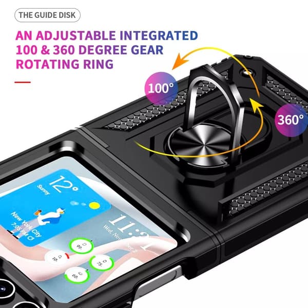 Samsung Galaxy Z Flip 5 - Stötsäker Ring Armor Stand Slimmt mobilskal Svart