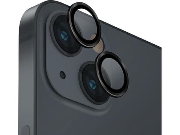 Uniq kameralinsskydd i glas och aluminium med applikator för iPhone 14 / 14 Plus" kameralins - svart