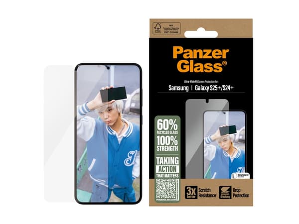 PanzerGlass - Skjermbeskyttelse for mobiltelefon - ultrabred passform - glass - for Samsung Galaxy S25+