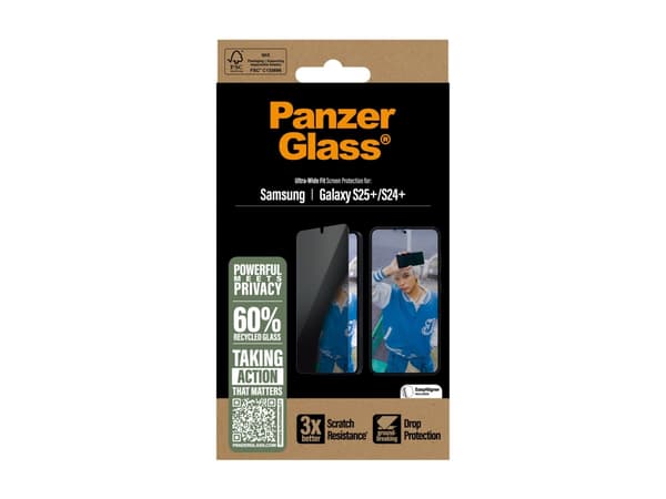 PanzerGlass ® Privacy Screen Protector Samsung Galaxy S25+ | S24+ | Ultra-Wide Fit, Samsung, Samsung - Galaxy S25+, Samsung - Galaxy S24 Plus, Dry ap