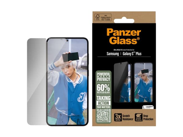 PanzerGlass Privacy - Skärmskydd för mobiltelefon - ultrabred passning - glas - med sekretessfilter - 2-vägs - för Samsung Galaxy S25+