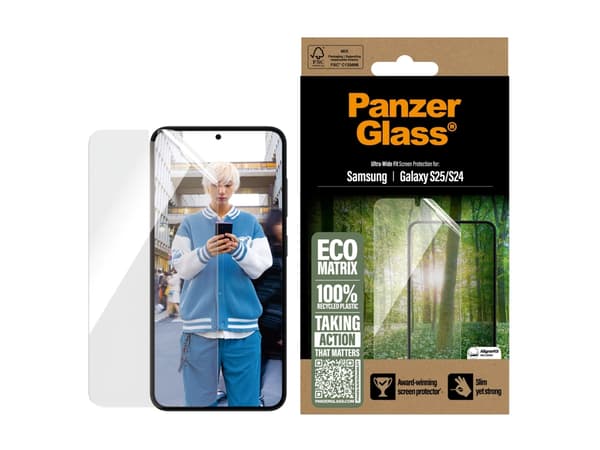 PanzerGlass ® ECO MATRIX Screen Protector Samsung Galaxy S25 | S24 | Ultra-Wide Fit, Samsung, Samsung - Galaxy S25, Samsung - Galaxy S24 5G, Dry appl