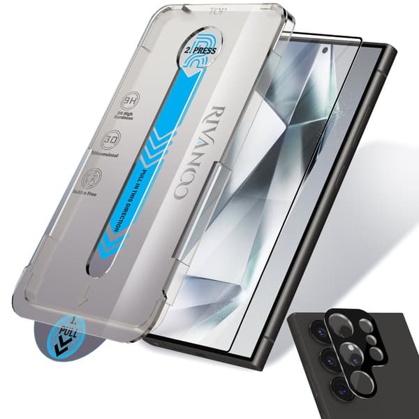 1-Pack Samsung Galaxy S24 Ultra Skärmskydd & 1-Pack Linsskydd - Härdat Glas | [Automatisk Installation] - Bubbelfritt