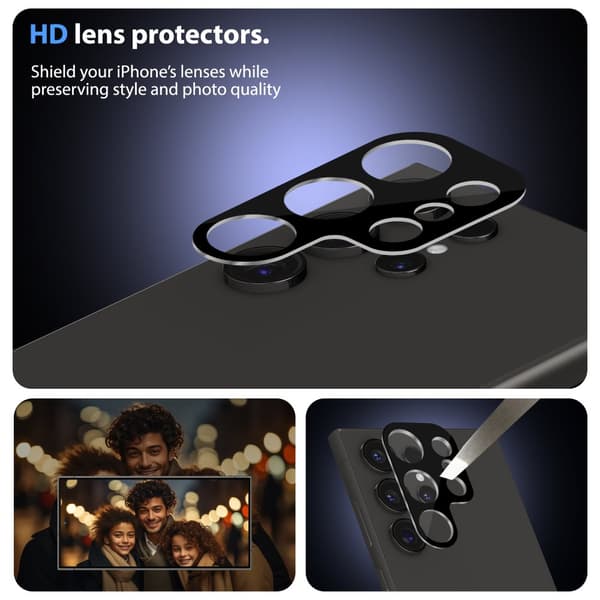 2-Pack Samsung Galaxy S24 Ultra Skärmskydd & 2-Pack Linsskydd - Härdat Glas | [Automatisk Installation] - Bubbelfritt