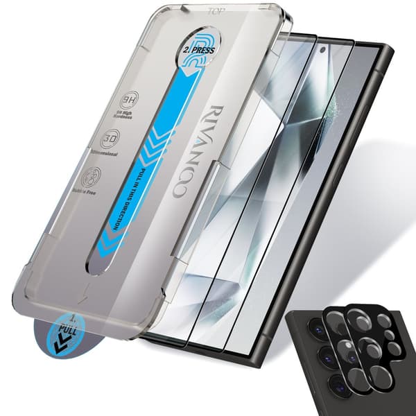2-Pack Samsung Galaxy S24 Ultra Skärmskydd & 2-Pack Linsskydd - Härdat Glas | [Automatisk Installation] - Bubbelfritt