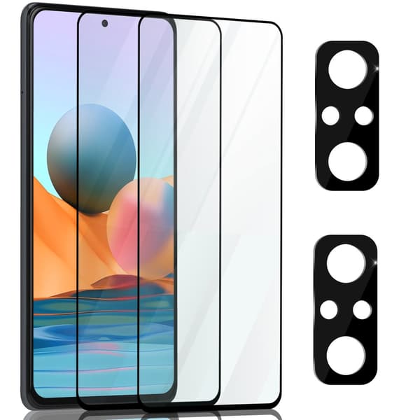 2-Pack Xiaomi Redmi Note 10 Pro Skärmskydd & 2-Pack linsskydd - Härdat Glas 9H - Super kvalitet 3D