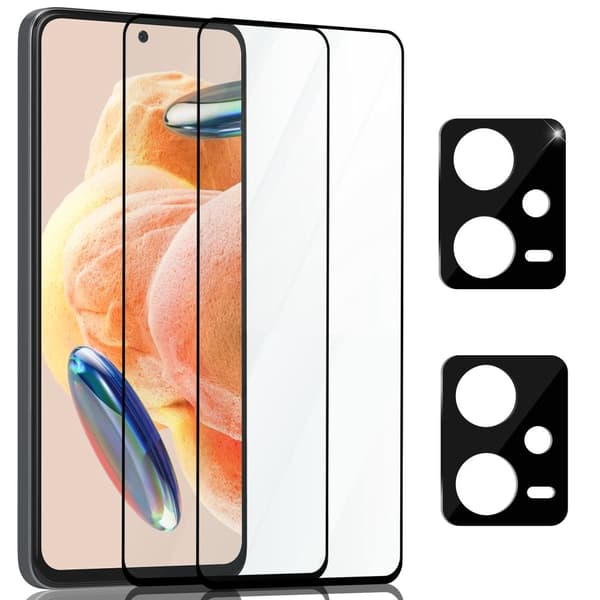 2-Pack Xiaomi Redmi Note 12 Pro Skärmskydd & 2-Pack linsskydd - Härdat Glas 9H - Super kvalitet 3D