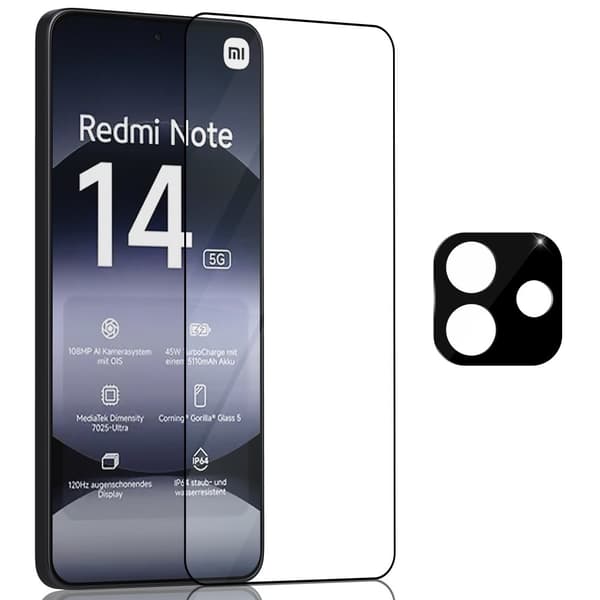 1-Pack Xiaomi Redmi Note 14 Skærmbeskyttelse & 1-Pack linsebeskyttelse - Hærdet Glas 9H - Super kvalitet 3D