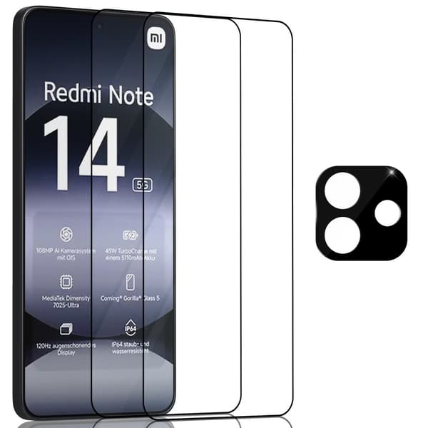2-Pack Xiaomi Redmi Note 14 Skärmskydd & 1-Pack linsskydd - Härdat Glas 9H - Super kvalitet 3D