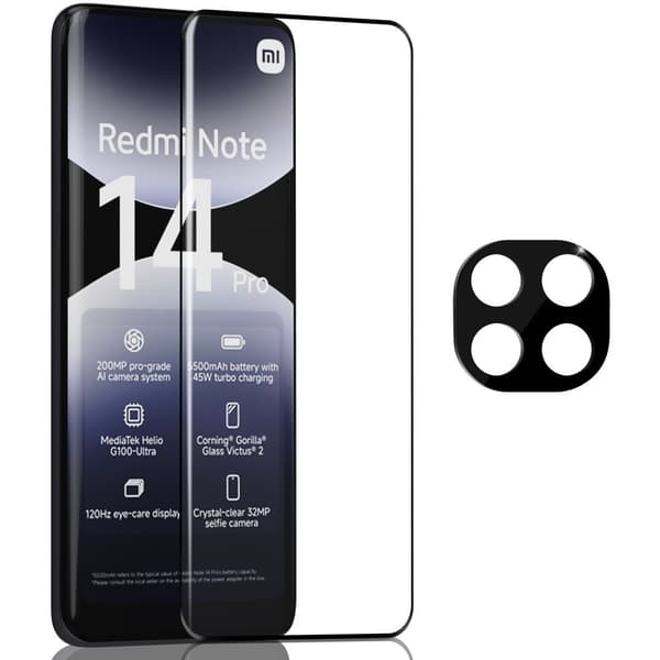 1-Pack Xiaomi Redmi Note 14 Pro Skärmskydd & 1-Pack linsskydd - Härdat Glas 9H - Super kvalitet 3D