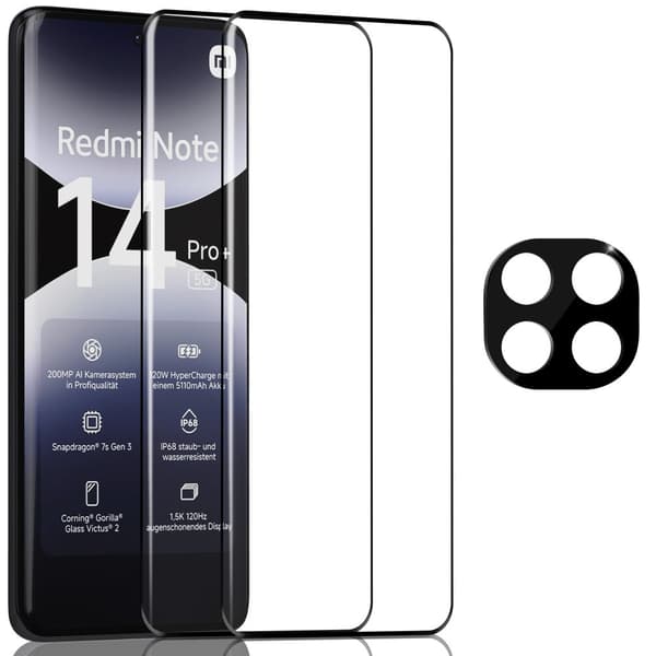 2-Pack Xiaomi Redmi Note 14 Pro Plus Skärmskydd & 1-Pack linsskydd - Härdat Glas 9H - Super kvalitet 3D
