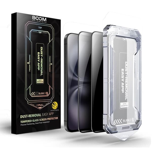 BOOM iPhone 16 Plus Privacy Härdat Glas Skärmskydd 2st