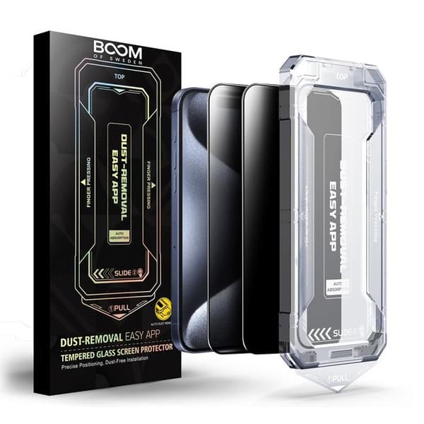 BOOM iPhone 15 Pro Max Privacy Härdat Glas Skärmskydd 2st