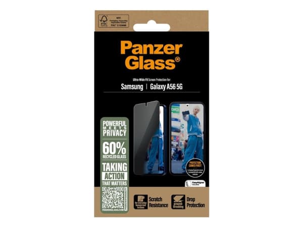 PanzerGlass PGRPUWFG38380, Samsung, Samsung - Galaxy A56 5G, Tørr påføring, Ripebestandig, Sjokkresistent, Gjennomsiktig, 1 stykker