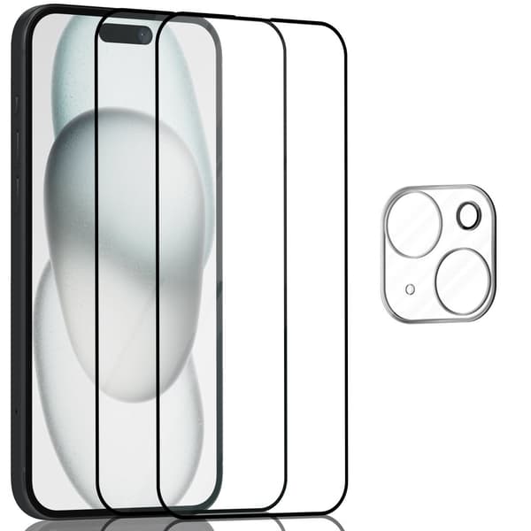 2-Pack Iphone 15 Plus Skärmskydd & 1-Pack linsskydd - Härdat Glas 9H - Super kvalitet 3D