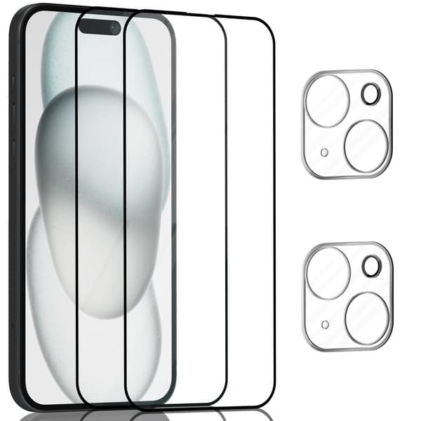 2-Pack Iphone 15 Plus Skærmbeskyttelse & 2-Pack linsebeskyttelse - Hærdet Glas 9H - Super kvalitet 3D