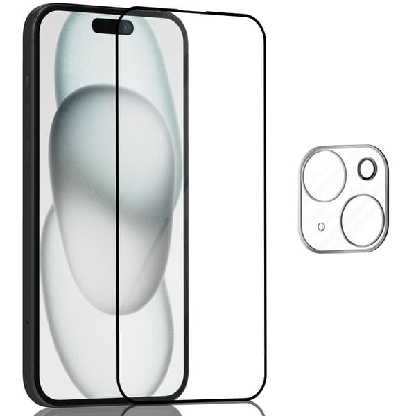1-Pack ‏‏Iphone 15 Skærmbeskyttelse & 1-Pack linsebeskyttelse - Hærdet Glas 9H - Super kvalitet 3D