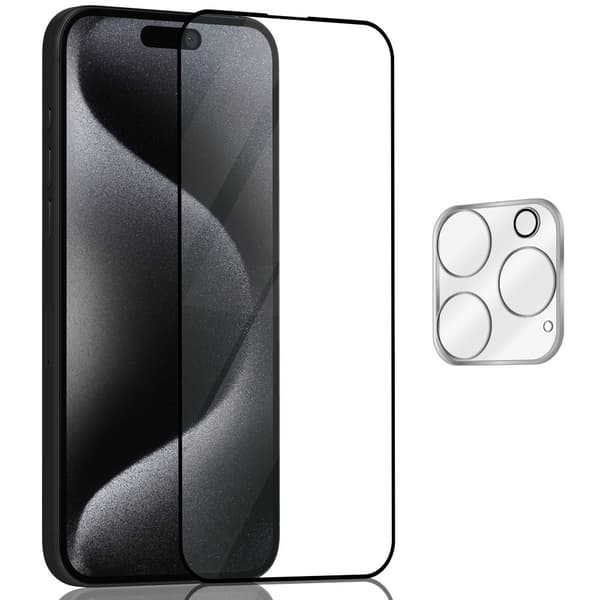 1-Pack ‏‏Iphone 15 Pro Skärmskydd & 1-Pack linsskydd - Härdat Glas 9H - Super kvalitet 3D
