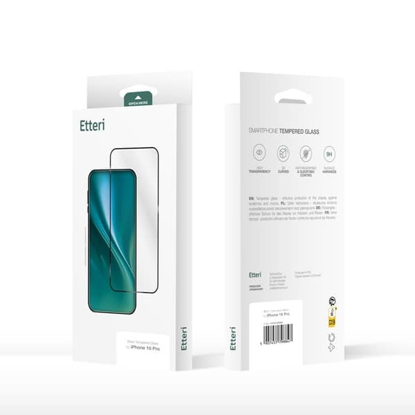 Etteri iPhone 16 Pro Härdat Glas Skärmskydd 9D - Svart
